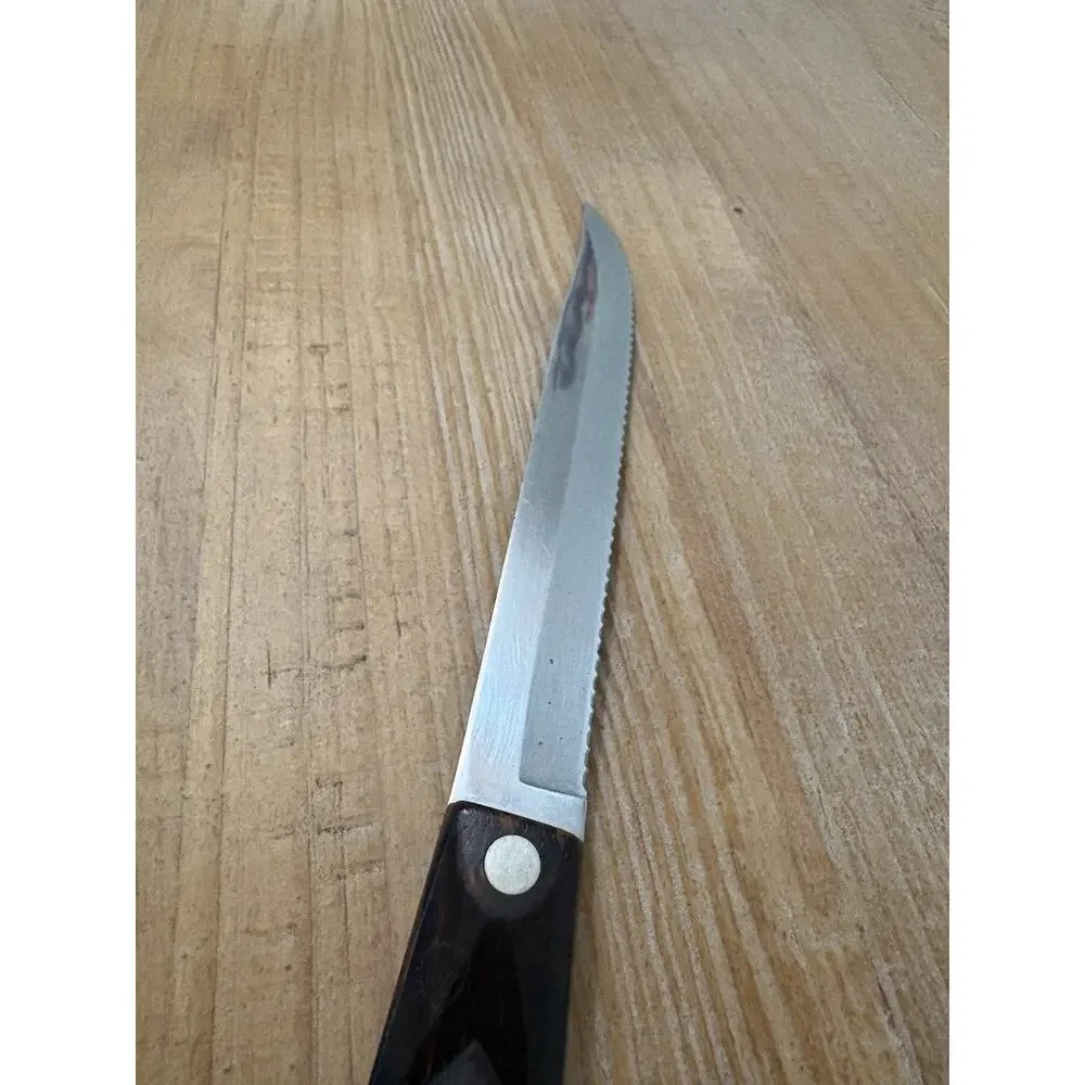 Cutco Serrated Slicing Carving Knife 1729 Dark Brown Handle Made in USA Vintage